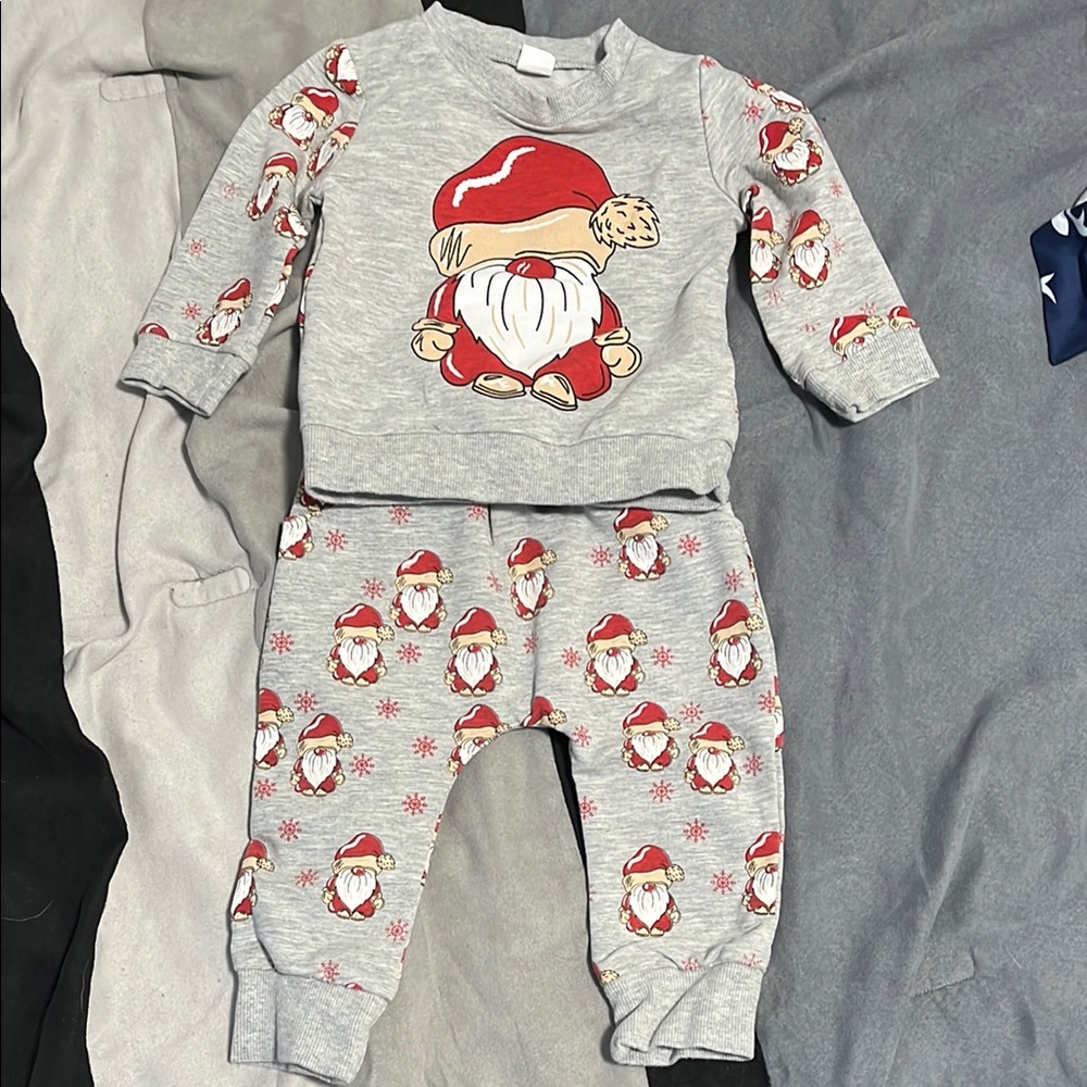 Santa Gnome Kids Pajamas - Gray and Red